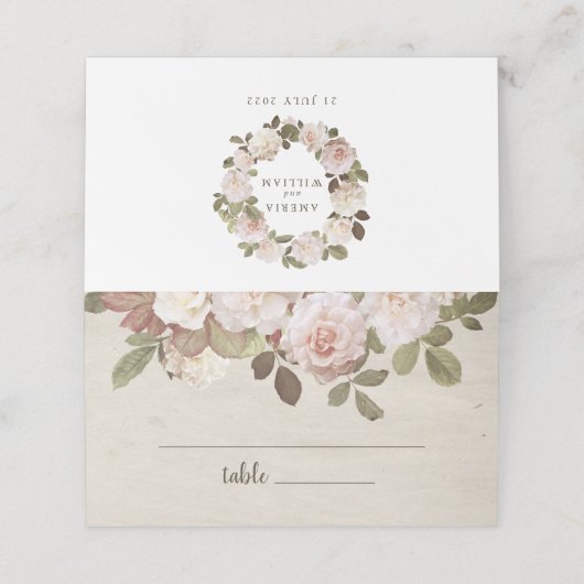  Franse Rozen bruiloft Plaatskaartje (Buitenkant ongevouwen)