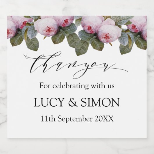 Franse rozen bruiloft sparkling wijnetiket (Enkel label)