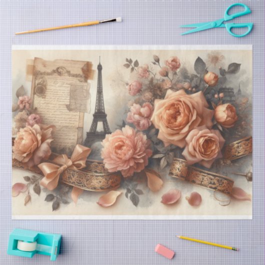Franse Rozen Eiffeltoren Romance Decoupage Tissuepapier (Craft)