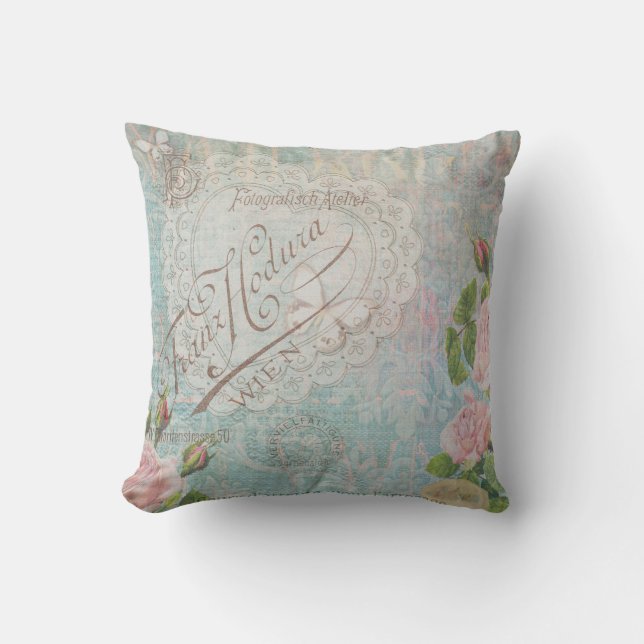 Franse  Rozen en Heart Collage Bleu Kussen (Voorkant)