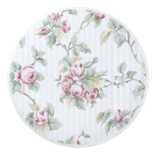 Franse Rozen en stripes Keramische Knop (Voorkant)