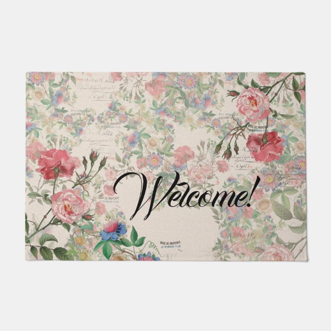 Franse Rozen Floral Welcome Doormat Deurmat (Voorkant)