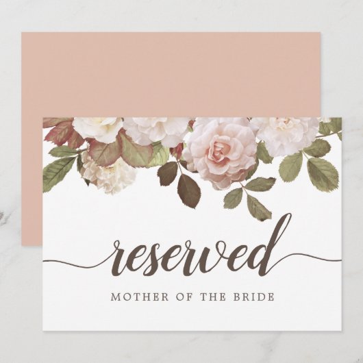 Franse Rozen "Gereserveerd" bruiloft Kaart (Voorkant / Achterkant)