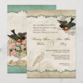 Franse Rozen Tortelduifjes Swirl  Lace - Aqua Kaart (Voorkant / Achterkant)