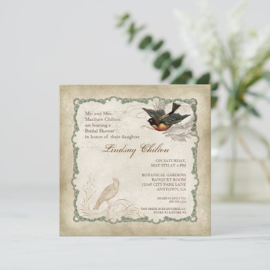 Franse Rozen Tortelduifjes Swirl Lace - Aqua Kaart (Staand voorkant)