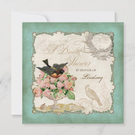 Franse Rozen Tortelduifjes Swirl Lace - Aqua Kaart (Achterkant)