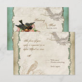 Franse Rozen Tortelduifjes Swirl Lace - Aqua RSVP Kaartje (Voorkant / Achterkant)