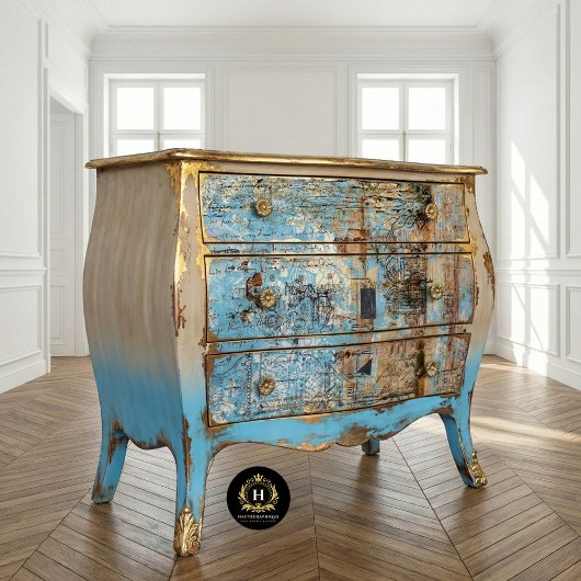  Franse Rustiek Blauw Bruin Bloemen Decoupage Tissuepapier