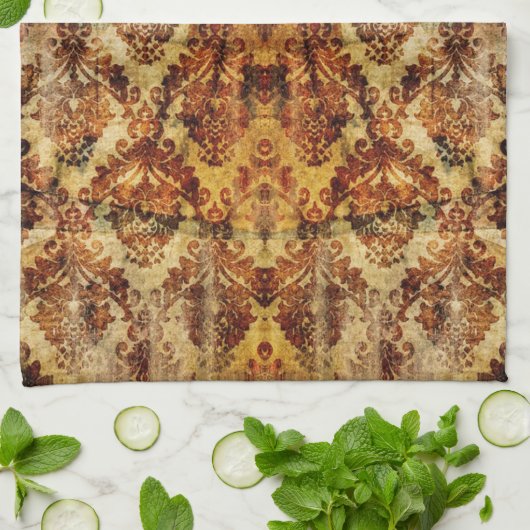 Franse rustieke herfst Herfst bruin Damask Theedoek (Gevouwen)