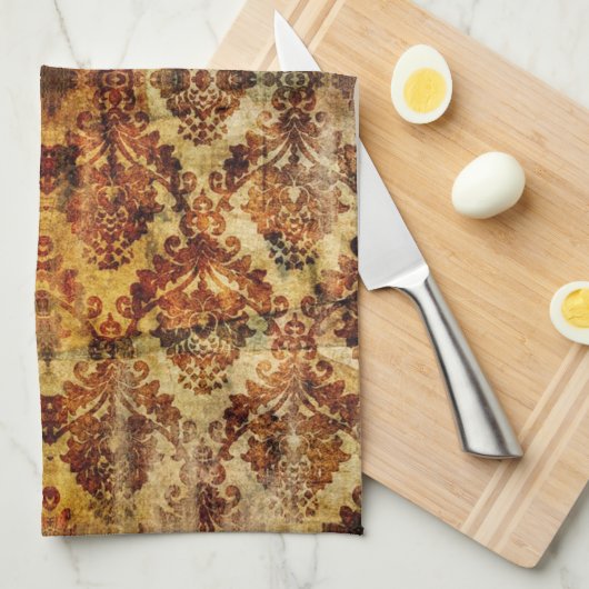 Franse rustieke herfst Herfst bruin Damask Theedoek (Quarter Fold)