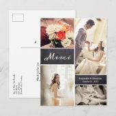 Franse Rustieke Trouwfoto Collage  "Merci" Aankondigingskaart (Voorkant / Achterkant)