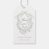 Franse Sage Green Floral Crest Wedding Dank u Cadeaulabel (Achterkant)