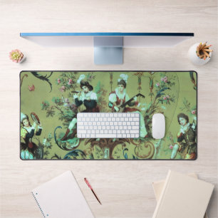 Franse Sage Green Toile Victoriaans Bloemen Bureaumat