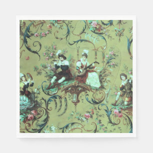  Franse Sage Green Toile Victoriaans Bloemen Servet