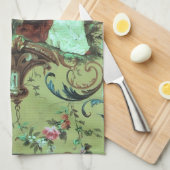  Franse Sage Green Toile Victoriaans Bloemen Theedoek (Quarter Fold)