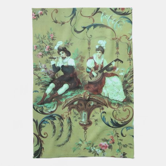  Franse Sage Green Toile Victoriaans Bloemen Theedoek (Verticaal)