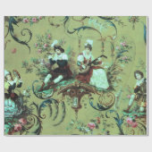 Franse Sage Green Toile Victoriaans Stijl Decoupag Cadeaupapier (Vlak)