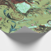 Franse Sage Green Toile Victoriaans Stijl Decoupag Cadeaupapier (Hoek)