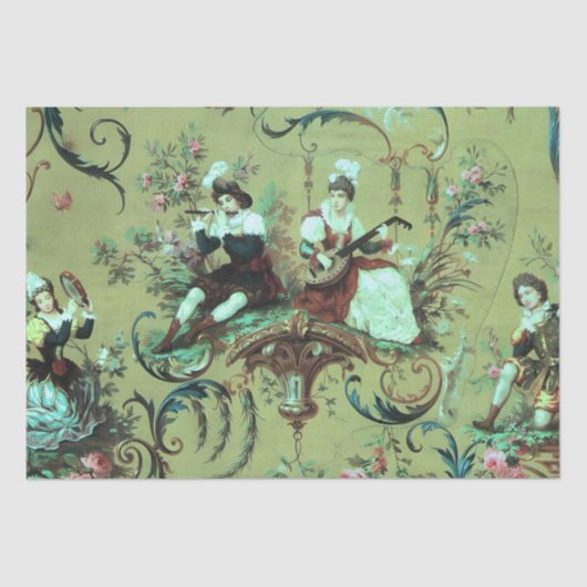 Franse Sage Green Toile Victoriaans Stijl Decoupag Tissuepapier (Voorkant)