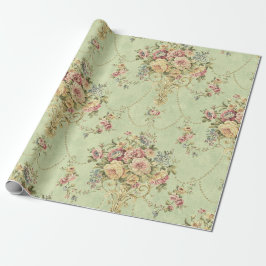 Franse Sage Groene Victoriaans Stijl Bloemen Decou Cadeaupapier