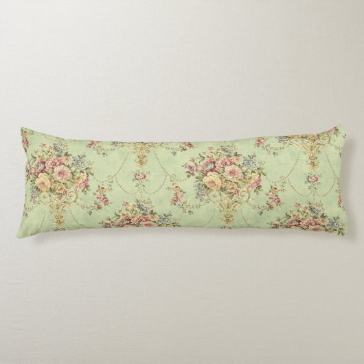 Franse salie groene Victoriaans stijl bloemenrococ Lichaamskussen (Voorkant)