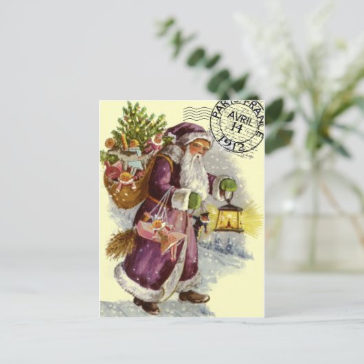  Franse Santa Christmas Eve Trek Collage Feestdagenkaart (Staand voorkant)