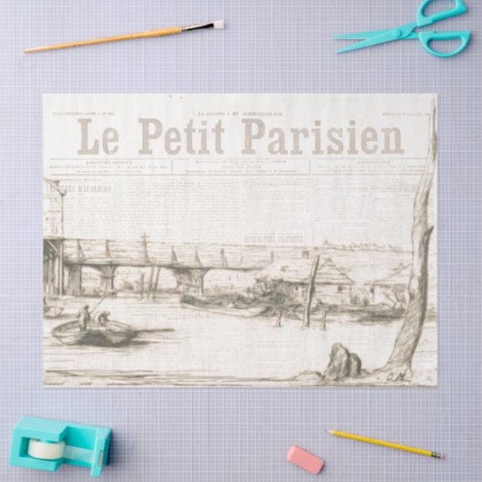 Franse Scene Boat Newspaper Decoupage Tissuepapier (Craft)