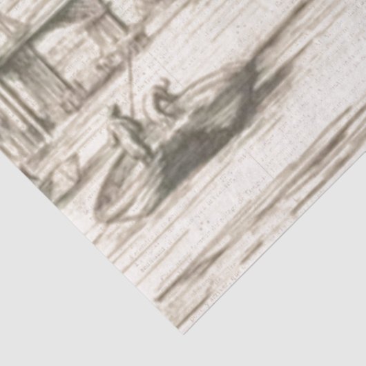 Franse Scene Boat Newspaper Decoupage Tissuepapier (Detail)