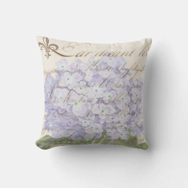 Franse Script Lavender Hydrangea Market Style Kussen (Voorkant)