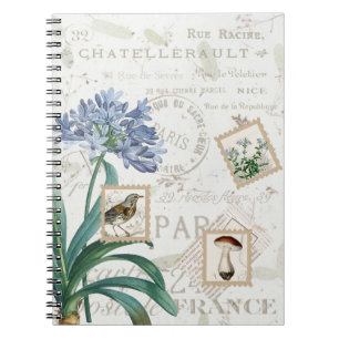  Franse Script Natuur Flower Bird Mushroom Notitieboek