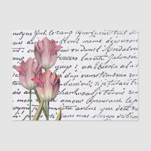 Franse  Script-roze Tulp-ventilator Tissuepapier (Voorkant)