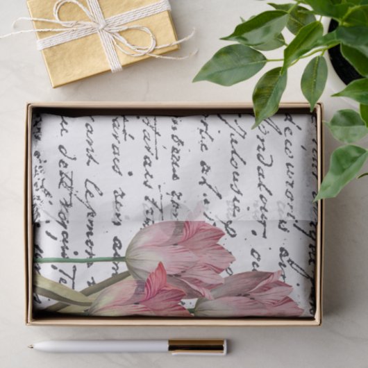 Franse Script-roze Tulp-ventilator Tissuepapier (Geschenk)