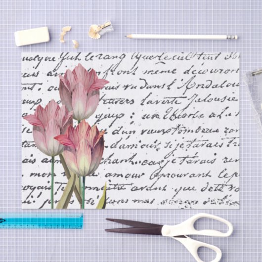 Franse Script-roze Tulp-ventilator Tissuepapier (Craft)