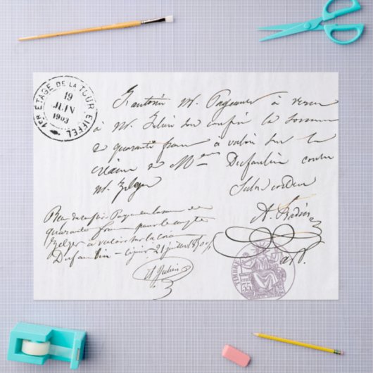 Franse Script  Stamped Text Decoupage Tissuepapier (Craft)