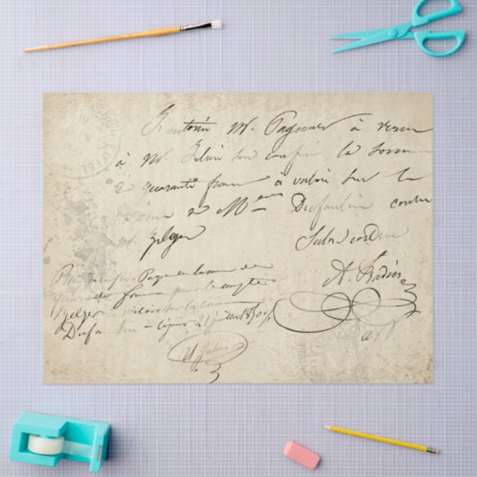 Franse Script  Stamped Text Decoupage Tissuepapier (Craft)