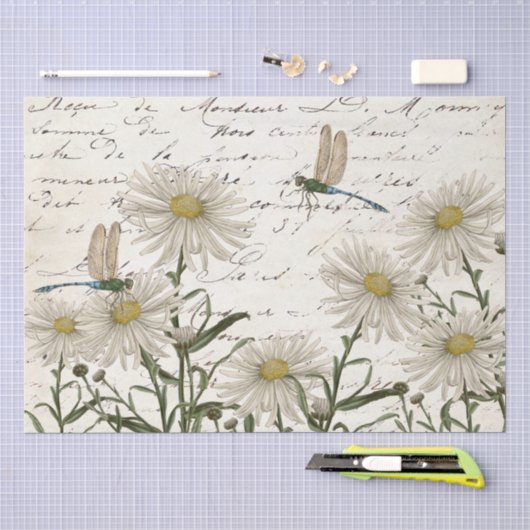 Franse script wildflower libel decoupage  tissuepapier (Craft)