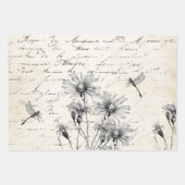 Franse Script Wildflower Libelle Decoupage Ambacht Inpakpapier Vel (Voorkant 3)