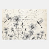 Franse Script Wildflower Libelle Decoupage Ambacht Inpakpapier Vel (Voorkant)