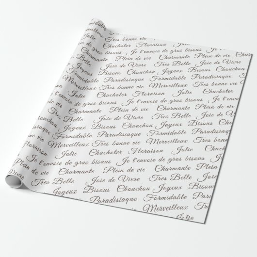 Franse Script Words Wrapping Paper Cadeaupapier (Uitgerold)