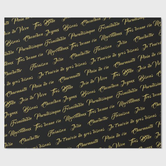 Franse Script Words Wrapping Paper Cadeaupapier (Vlak)