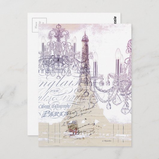 franse scriptkroeskroes parijs eiffeltoren briefkaart (Voorkant / Achterkant)