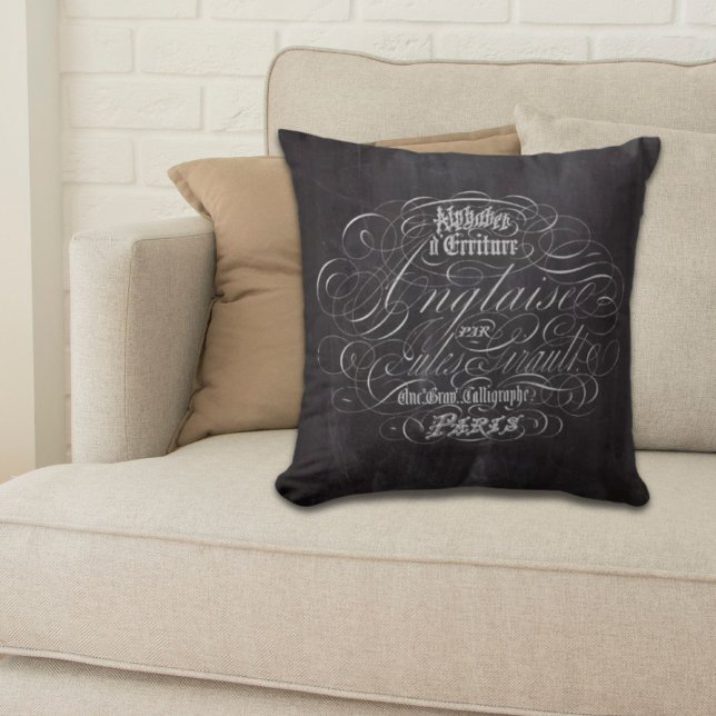 Franse scripts in het Parijse landkarton Kussen (Paris rustic country chalkboard French Scripts Throw Pillow)