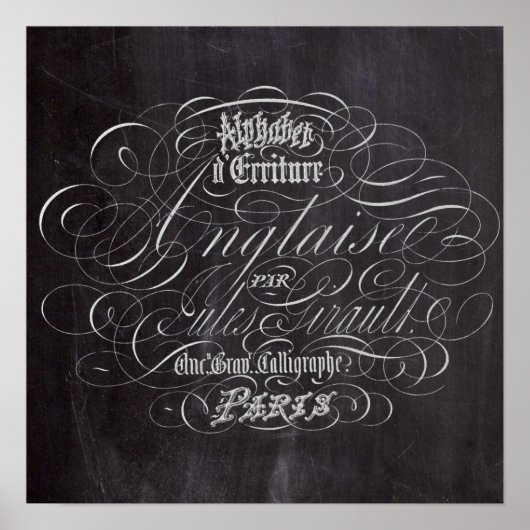 Franse scripts in het Parijse landkarton Poster (Voorkant)