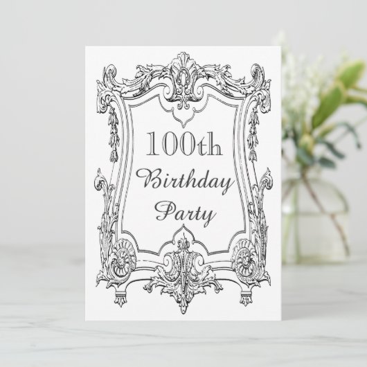  Franse Scroll 100ste Verjaardag Dubbelzijdig Kaart (Staand voorkant)