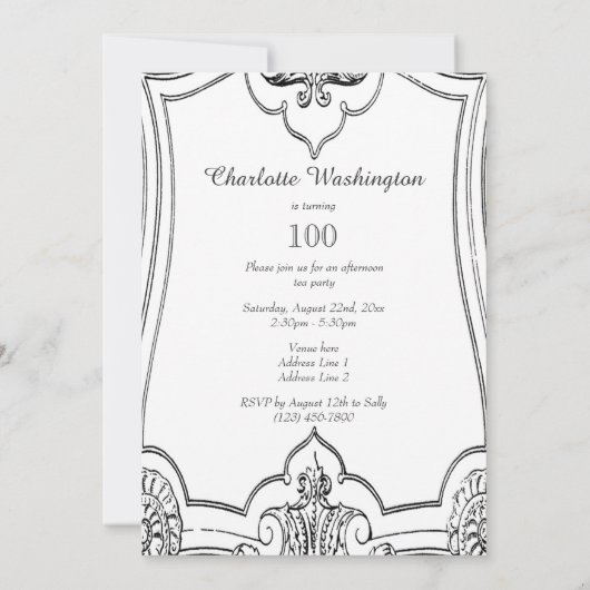 Franse Scroll 100ste Verjaardag Dubbelzijdig Kaart (Achterkant)