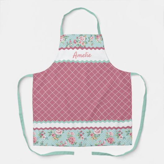 Franse Shabby Chic Pastel Blauwgroen Blauw Roze Ro Schort (Voorkant)