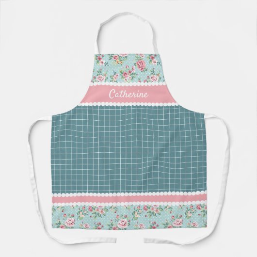 Franse Shabby Chic Pastel Blauwgroen Blauw Roze Ro Schort (Voorkant)