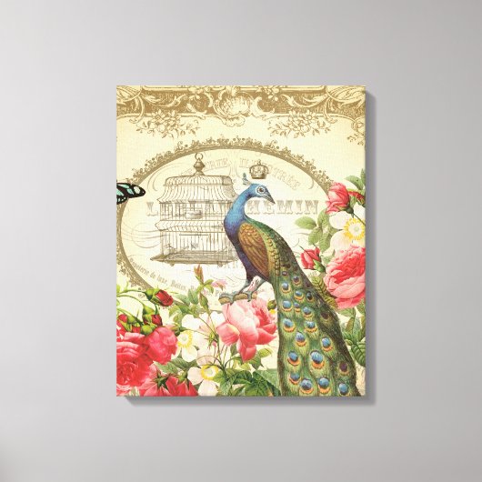  Franse Shabby Chic Peacock Canvas Afdruk (Voorkant)