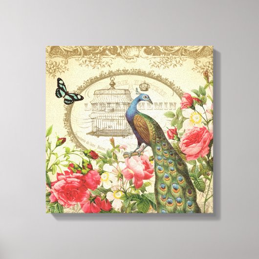  Franse Shabby Chic Peacock Canvas Afdruk (Voorkant)