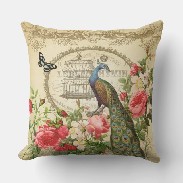  Franse Shabby Chic Peacock Kussen (Voorkant)